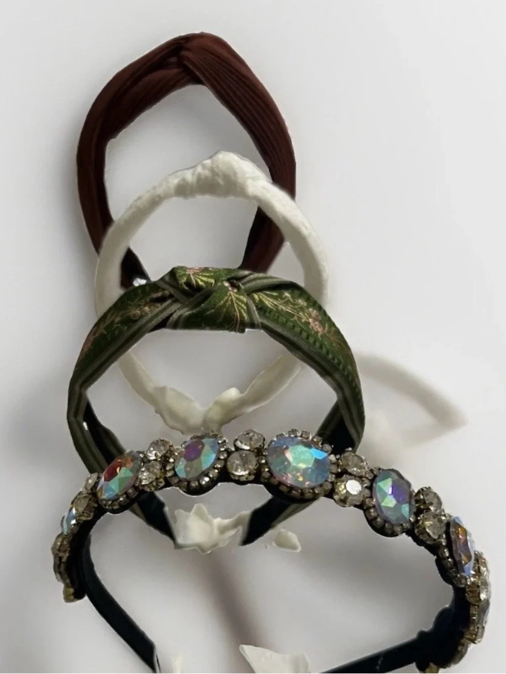 4 Women’s Headbands Green Embroidered White Pleated Brown Rhinestone Choose 1